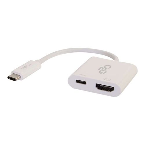 C2G USB C to HDMI Audio/Video Adapter w/ Power Delivery - USB Type C to HDMI White
