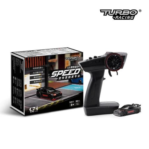 C74 noir - Turbo Racing 1:76 Nouveau Plat Course Pleine chelle Mini Voiture Tlcommande Rc Haute Simulation Bureau Rtr Kit Enfants Adulte
