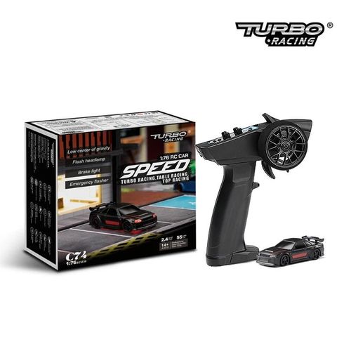 C74 Noir - Turbo Racing 1:76 Nouveau Plat Course Pleine chelle Mini Voiture Tlcommande Rc Haute Simulation Bureau Rtr Kit Enfants Adulte