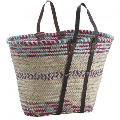 Cabas De Courses En Palmier Color Avec Poignes En Cuir