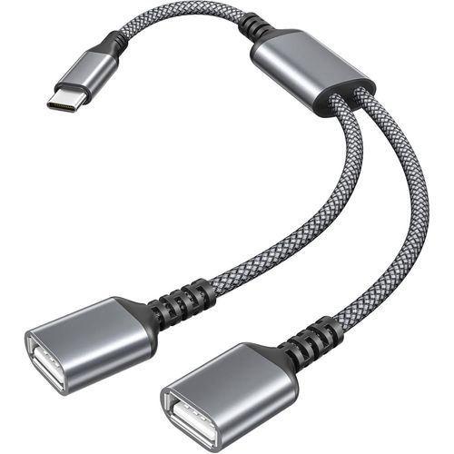 Cble Adaptateur USB C Mle vers Double USB Femelle 0.3M,Thunderbolt 3 vers Double Type A 2.0 OTG pour MacBook Pro,iPhone 15 16 16e,iPad 10 Air,Microsoft Surface Go,Galaxy S25 S24 A54 A53