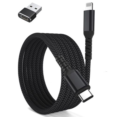 Cble Chargeur USB C vers Lightning 2M avec Adaptateur USB A,Cordon Alimentation Type C PD Charge Rapide pour iPhone 11 12 13 Mini Pro Max SE 2020 14 10 iPad 8 9eme 2022