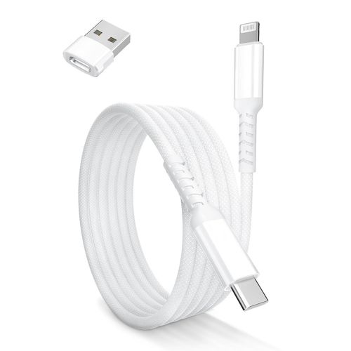 Cble Chargeur USB C vers Lightning 2M avec Adaptateur USB A,Cordon Alimentation Type C PD Charge Rapide pour iPhone 14 13 12 11 Mini Pro Max SE 2020 iPad 8 9eme 2021 Airpods 1 2 3