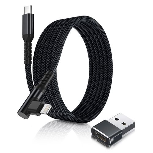 Cble Chargeur USB C vers Lightning 3M 90 Degrs avec Adaptateur USB A,Coud Cordon Type C PD Angle Droit Charge Rapide pour iPad 8 Gnration iPhone 11 12 13 14 Pro Max