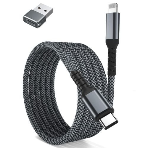Cble Chargeur USB C vers Lightning 3M avec Adaptateur USB A,Cordon d'Alimentation Type C PD Charge Rapide pour iPhone 14 13 12 11 Mini Pro Max XR SE Airpods 3 2020 2021 iPad 8 9