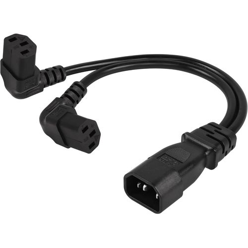 Cble d'alimentation de 1FT C14  2 x C13 Y Splitter Extension, UPS Server IEC 320 C14 Male to Up Angle Dual C13 Female Power Cord
