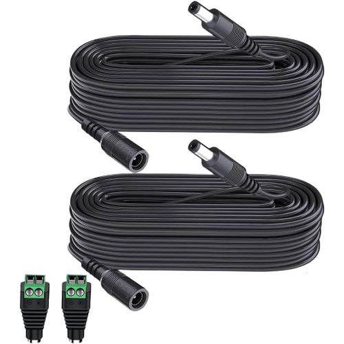 Cble D'Extension Dc 10 M 2-Pack Avec 1 Prise Pour Connecteurs Dc,Idal Pour Camras De Surveillance(Tp-Link Tapo,Reolink Rlc),Bandes Led(Ksipze,Grovee),Botiers Tv(Nokia 8010)