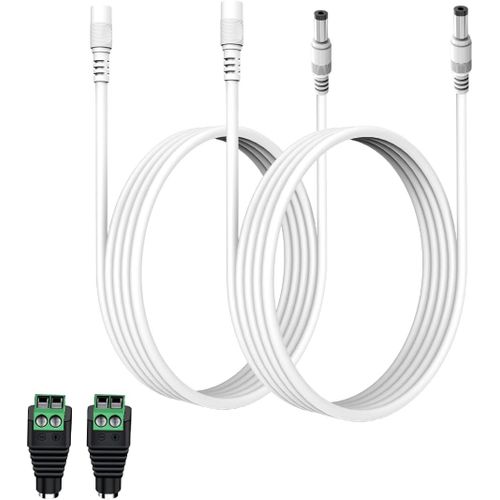 Cble d'Extension DC de 5 M avec 1 Prise pour Connecteurs DC,Idal pour Bandes LED (KSIPZE,Grovee),Box TV (Nokia 8010,TX3 Mini+) et Camras de Scurit (Univivi,Tonton)-2-Pack Blanc.[Y865]