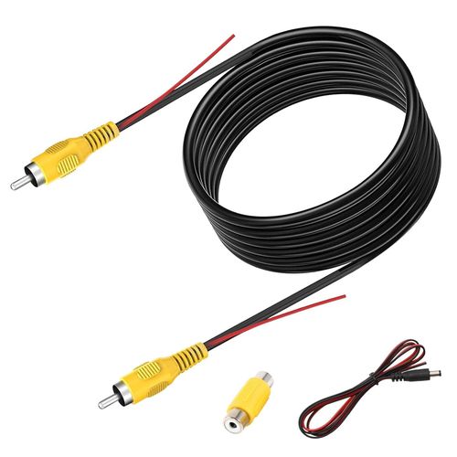 Cble d'extension de camra de recul de 10 m - Cble vido RCA double blindage amlior avec prise vido RCA jaune vers prise femelle et cble d'alimentation pour moniteur et camra de recul