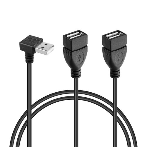 Cble d'extension USB A 2.0 Y-Fiche coude  90 -Pour voiture,ordinateur portable,PC,tlphone portable,imprimante/disque U,etc.-Angle vers le haut (angle vers le bas)