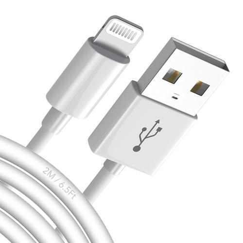 Cable de charge et syncro 2m, 2,4 A,Compatible avec iPhone, USB-A vers Lightning, Compatible avec vos appareils iOS