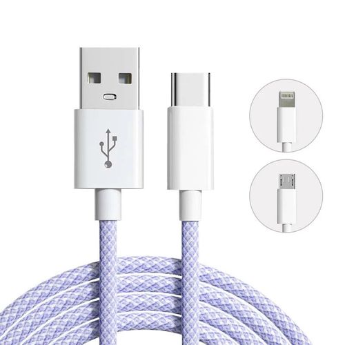 Cble De Chargeur Snapusb  Tte Unique Pour Iphone,Xiaomi,Huawei,Type C,Rains,Micro,Fil De Charge,Donnes,1m,1.5m,2m - Type Purple-Micro Usb 2m