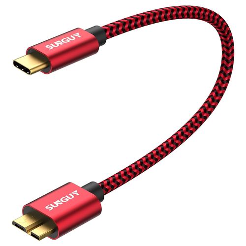 Cble de disque dur USB C 0.3 m 10 Gbps USB 3.1 Micro B vers C Cble de type C pour disque dur externe,SSD,Seagate Expansion,WD Elements etc. Rouge