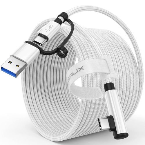 Cble De Liaison 2 En 1 De 5 M - Compatible Avec Oculus Quest 2/Pico 4/Meta Et Pc/Steam Vr, Adaptateur De Transfert De Donnes Usb 3.0 Haute Vitesse Pc - Compatible Avec Casque Vr, Pc De Jeu