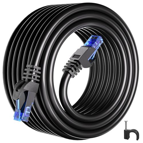 Cble Ethernet 10m Cat 6, Cable RJ45 10m Cble Rseau, Cable Internet Haut Dbit Long Gigabit Patch Cble LAN d'installation 10/100/1000Mbit/s, Noir Rond Cable Network pour Routeur Switch PC(10.[G433]