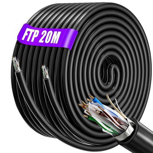 Cable Ethernet 20m, Cble Rseau RJ45 20m Cat 6 Blind | AWG 23, FTP PIMF CCA, Anti-Interfrence Cable Internet, Haut Debi Gigabit CAT 6 Cable | (Noir, 20 mtres)