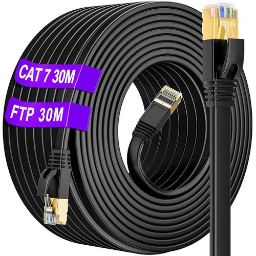 Cable Ethernet 30m Blind, Cat 7 Cable RJ45 30m Plat, S/FTP Haut Dbit Cble de Rseau 10Gbit/s 600MHz, Rsistant aux Intempries Anti-interfrence Cble Internet LAN, pour Routeur/Switch(30.[G22]