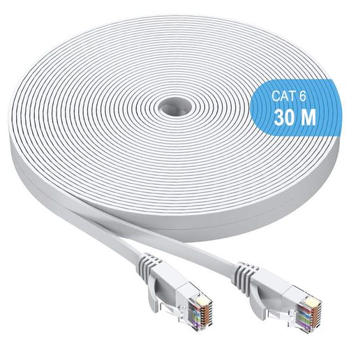 Cble Ethernet 30m Cat 6 Plat Cble de Rseau Haute Vitesse Gigabit 1Gbps RJ45 Compatible avec Cat.5e Cat.6 Cable Internet pour PC PS5/4 LAN Switch Modem Smart TV