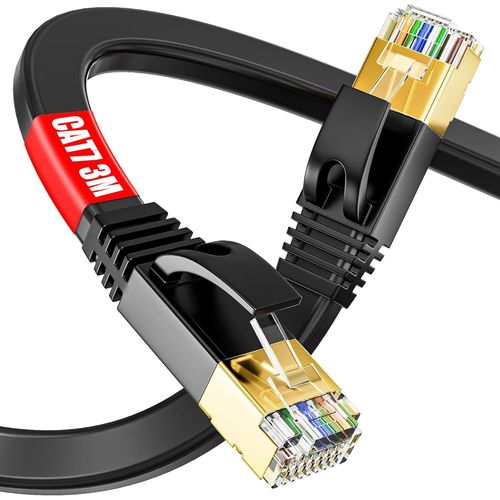 Cable Ethernet 3m Blind, Cat 7 RJ45 Cable 3m Plat Cble Rseau Haut Debit Fiber, Cble LAN Internet Gigabit Ethernet Cble Compatible avec Routeur Switch Modem PC Xbox.[G370]