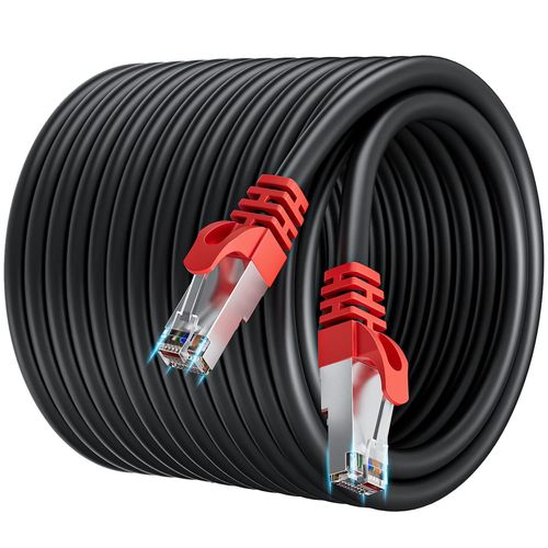Cable Ethernet 40m Cat 7 Extrieur RJ45 Cable Internet 40 Mtres Haut Dbit 10Gbps 600MHz Cble LAN Blind Impermable Gigabit SFTP Ethernet Cble Rseau Noir -pour Routeur Modem Switch Xbox PS5/4