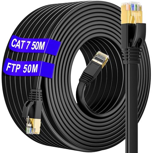 Cable Ethernet 50m Cat 7, Cble RJ45 50m Blind  l'extrieur Intrieur Utiliser impermable, Haute Vitesse Cble Rseau LAN S/FTP-10Gbit/s 600MHz, Cat7 50m Anti-interfrence pour Routeur PC(50.[G21]
