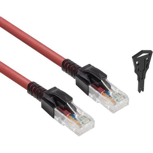 Cble Ethernet CAT6A verrouillable, avec verrou, cble patch Ethernet RJ45 (U/UTP), protection anti-torsion LSZH, rouge, 3 m  FB5503.[G654]