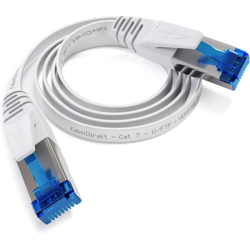 Cable Ethernet Plat, particulirement Flexible - 1 m (CAT7, Cble LAN/cble rseau, 10 Gbit/s, fiche RJ45, adapt  la Pose, pour Une Vitesse de Fibre maximale, Blanc)