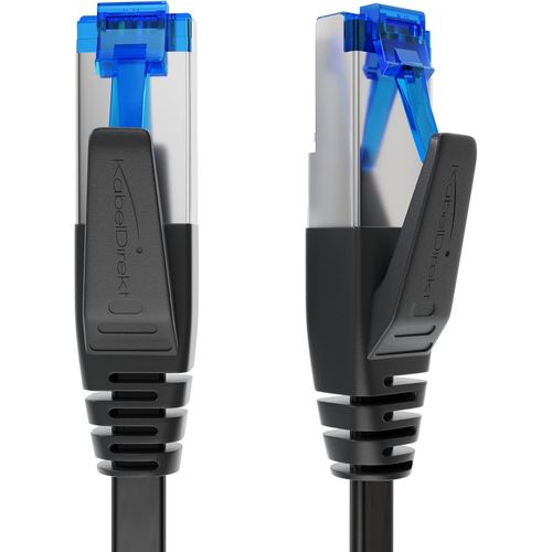 Cable Ethernet plat, particulirement flexible  2 m (CAT7, Cble LAN/cble rseau, 10 Gbit/s, fiche RJ45, adapt  la pose, pour une vitesse de fibre maximale, noir).[G934]