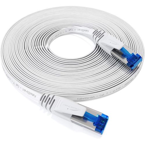 Cable Ethernet Plat, particulirement Flexible  30 m (CAT7, Cble LAN/cble rseau, 10 Gbit/s, fiche RJ45, adapt  la Pose, pour Une Vitesse de Fibre maximale, Blanc).[G889]