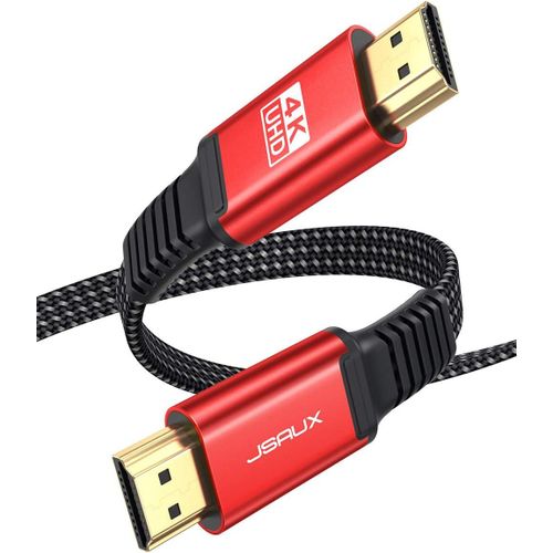 Cble Hdmi 4K 2Meter,Fil Plat Cble Hdmi 2.0 Nylon Tress Support 4K@60Hz 3D Hdr Uhd 2160P 1080P Ethernet Arc-Cordon Hdmi Pour Lecteur Blu-Ray/ Ps3/ Ps4/ Netfix/Fire Tv/Ecran-Rouge