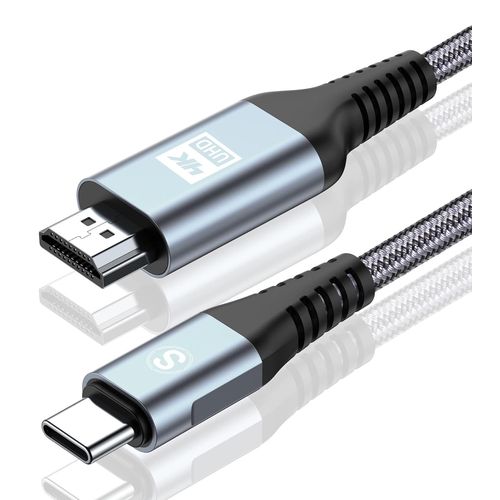 Cable HDMI USB C 2M,Adaptateur Type C vers HDMI Cordon 4K(Compatible Thunderbolt 3/4) pour iPhone 15/16 Pro,pour MacBook/iPad Pro/Air,Samsung Galaxy S25 S24 S23 S22 au S8/Surface/XPS etc