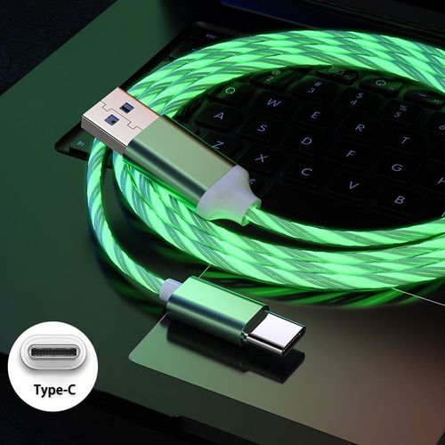 Cble Lumineux Led 3 En 1 Usb 5a Type C Pour Recharge Rapide,Cordon De Chargeur 3 En 1 Pour Tlphone Portable,Compatible Avec Samsung Xiaomi Iphone - Type C Green-1m