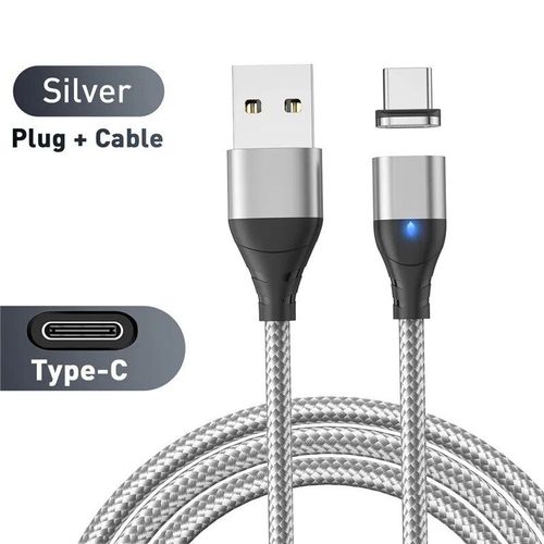Cble Magntique 3a Usb Micro Et Type C Pour Recharge Rapide Et Transfert De Donnes,Cordon De Chargeur Aimant Pour Tlphone Iphone 14,Xiaomi Et Samsung - Type For Type C Silver-2 M