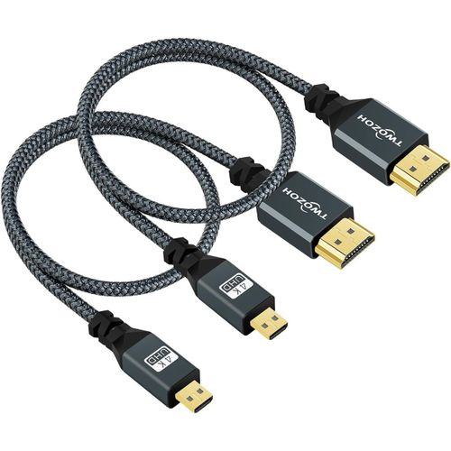 Cble Micro Hdmi Vers Hdmi 1M Lot De 2, Nylon Tress Cble Hdmi A Vers Micro Hdmi D, Supporte 3D 4K/60Hz 2.0 1080P For Gopro Hero7/8/9 Raspberry Pi 4 2 Pices[BLE7110652]