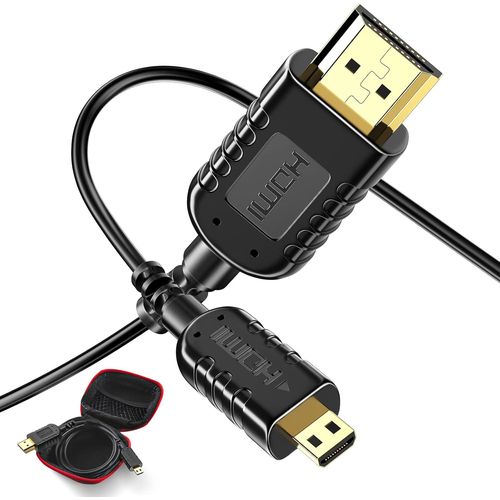 Cble Micro HDMI vers HDMI Ultra Mince 0.6M pour GoPro Hero 7/6/5 Gimbal Canon Camera Super Flexible Extrathin Slim Cordon Micro HDMI Supporte 4K UHD, 2K 1080P 3D Ethernet ARC HDR
