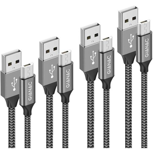 Cble Micro USB,[0.5m 1m 2m 3m/Lot de 4] Nylon Tress Micro USB Cable Chargeur Charge Rapide et Synchro pour Android Samsung Galaxy S7 S6 Edge J3 J5,Redmi Note 5,Huawei,Sony,Xbox -Gris
