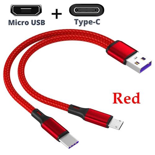 Cble Micro USB/Type-C 2 en 1 de 1.2m pour Recharge Rapide,Cordon de Chargeur pour Tlphone Portable Android - Type red 1micro 1type c-1.2m