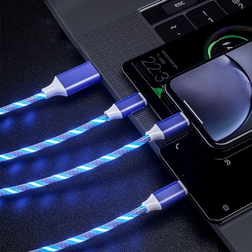 Cble Micro Usb/Type-C 3 En 1 Avec Led Pour Recharge Rapide,Cordon De Chargeur Lumineux De 1.2m Pour Tlphone Huawei,Honor,Xiaomi Redmi - Type Blue-1.2m