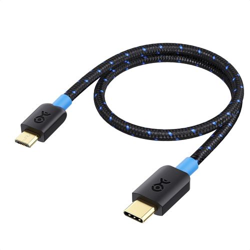 Cble micro usb vers usb c 0,3 m (Cble usb c vers micro usb, Cable usb c micro usb) avec Jaquette Tresse en noir.[F103]