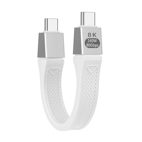 Cble plat court USB-C vers USBC 240W (13 cm), Compatible Thunderbolt 5/4  80 Gbit/s, Charge Rapide, OTG et Prise en Charge de L'affichage 8K pour tous les Appareils Type-C-Blanc