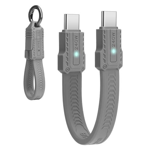 Cble plat court USB-C vers USBC 240W (13 cm), Compatible Thunderbolt 5/4  80 Gbit/s, Charge Rapide, OTG et Prise en Charge de L'affichage 8K pour tous les Appareils Type-C-Gris