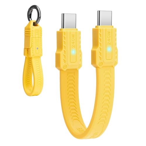 Cble plat court USB-C vers USBC 240W (13 cm), Compatible Thunderbolt 5/4  80 Gbit/s, Charge Rapide, OTG et Prise en Charge de L'affichage 8K pour tous les Appareils Type-C-Jaune