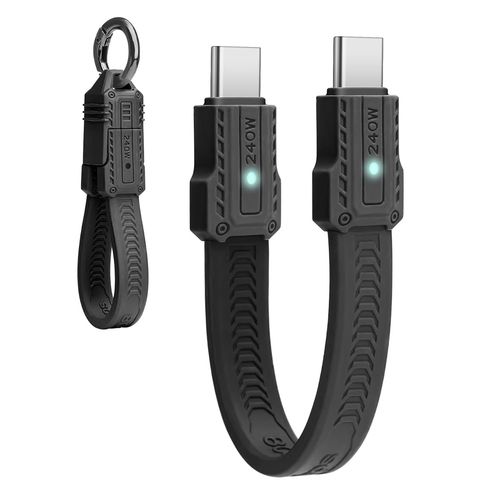Cble plat court USB-C vers USBC 240W (13 cm), Compatible Thunderbolt 5/4  80 Gbit/s, Charge Rapide, OTG et Prise en Charge de L'affichage 8K pour tous les Appareils Type-C-Noir