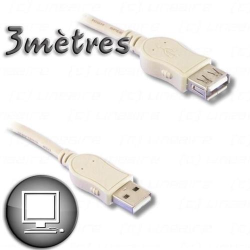 Cable Rallonge USB 2.0 A male - A femelle 3m Lineaire