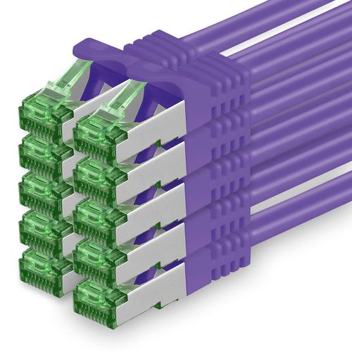 Cble rseau 3.0m Cat.7, lot de 10 cbles de raccordement Cat7, cble Lan Ethernet RJ45 10Gbit/s (toutes vitesses Internet), violet, 3 mtres