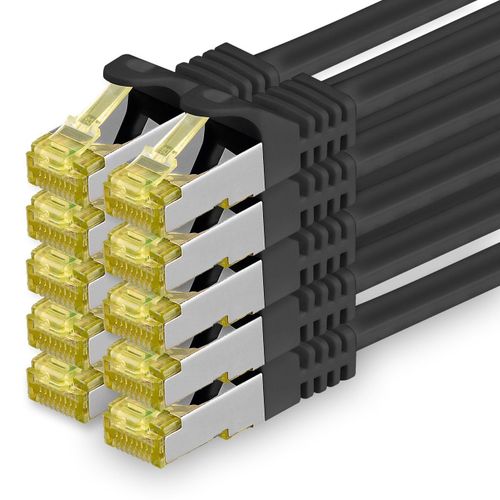 Cble rseau Cat.7 1 m noir paquet de 10 cbles Ethernet Cat7 cble rseau LAN cble brut 10 Gb s SFTP PIMF LSZH Set cble patch avec prise Rj 45 Cat.6a 1 m
