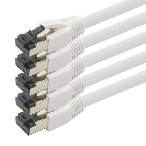 Cble rseau Cat 8 1 m Cble CAT8 blanc - lot de 5 Cble patch Cat.8 Lan 2000 MHz 40 Gbit s 40GBase-T Poe+ Cble Ethernet LSZH