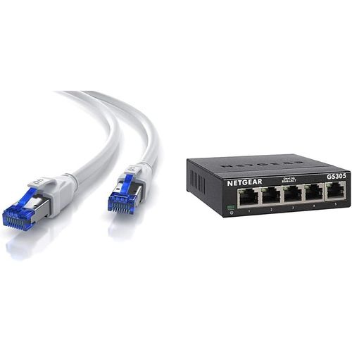 Cble Rseau CAT.8 15 m 40 Gbits-LAN S/FTP PIMF RJ45 Blanc & NETGEAR GS305 Switch Ethernet 5 Ports Mtal Gigabit (10/100/1000),Plug-and-Play