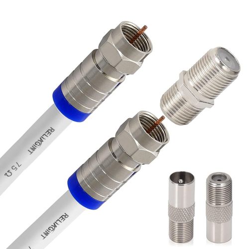 Cble Tv Rg6 - Connecteur F En Cuivre tanche Avec Cble F81/Rf Pour Rallonge, Vido Hd Haute Vitesse Jusqu' 3 Ghz Pour Stb, Tv  Parabole, Satellite, Antenne (1M, Blanc)[GBP6271147]