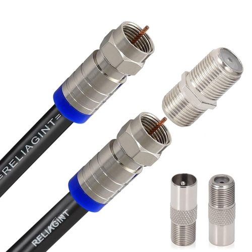Cble Tv Rg6 - Connecteur F En Cuivre tanche Avec Cble F81/Rf Pour Rallonge, Vido Hd Haute Vitesse Jusqu' 3 Ghz Pour Stb, Tv  Parabole, Satellite, Antenne (1M, Noir)[GBP6271152]